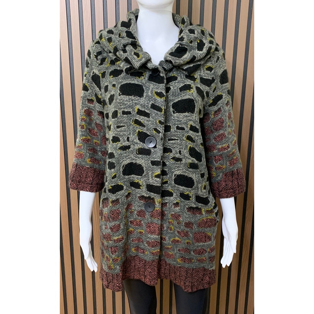 Damee Inc Women's M Grey Abstract Knit Button Front Coat Lagenlook Jacket